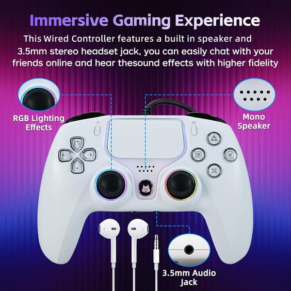 Kablet USB-spilcontroller kompatibel med PS5 / PS4 / PC, Hall Trigger, Dobbelt Vibration
