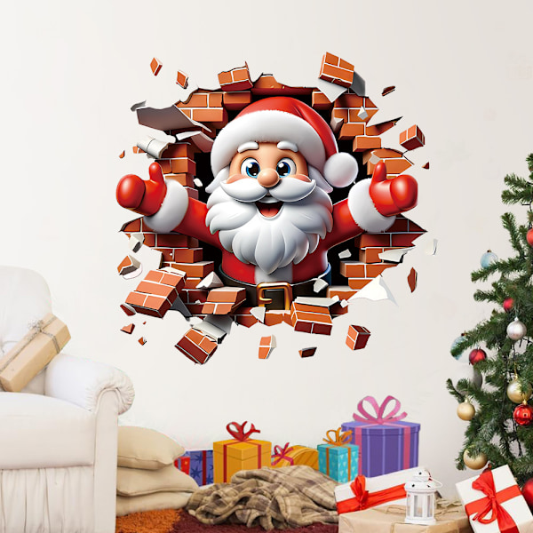3D Julemand Vægstickers - 44.7*42cm PVC Dekoration til Soveværelsesvægge, Døre, Bringer en Magisk Julestøring til Hjemmet