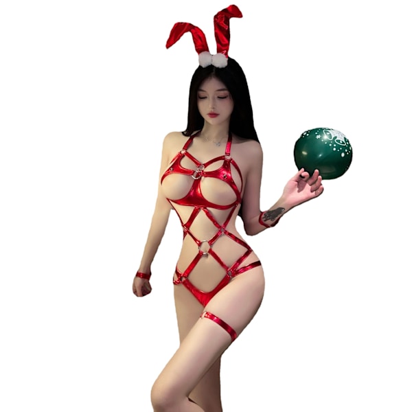 Röd - het Sexig Kanin Flick Lingerie Set för Nattklubbar - med Bindning, Avtäckt Bröst, No - take - off Design för att Antända Passionerad Frestelse!