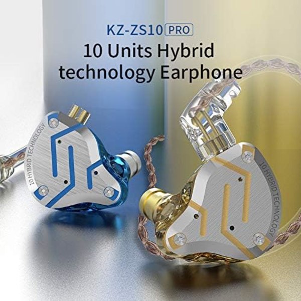 KZ ZS10 Pro 4BA + 1DD Bass Driver -kuulokkeet korvan sisään, HIFI-stereokuulokkeet, hikinpitävät urheilukuulokkeet 2-napainen irrotettava kaapeli mikrofonilla Glare Gold With Mic