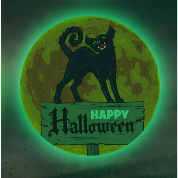 Halloween-lepakko, -noita ja -korppi hehkuvat kuunjuhlan koristeet, fluoresoivat seinätarra (vihreä valo, korppi)
