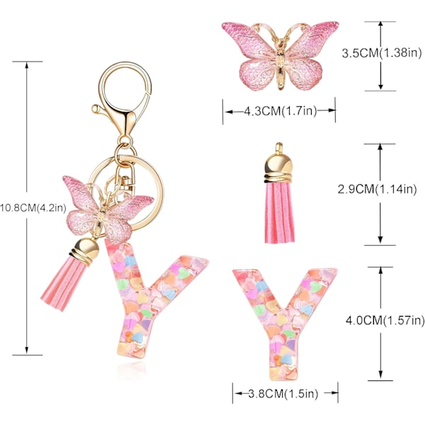 Muodin Aakkosten Alkukirjain Avaimenperä Tupsu Perhonen Riippuva Avaimenperä Laukkuun Käsilaukut Naiset Tyttö Pink Butterfly Letter Y