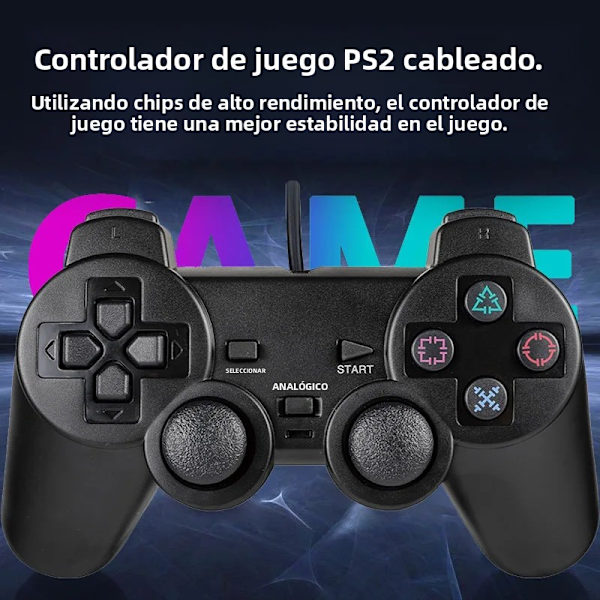 Kablet Gamepad, Kompatibel med PS2 Controller Joystick, Vibrationschok USB til Playstation 2 PC