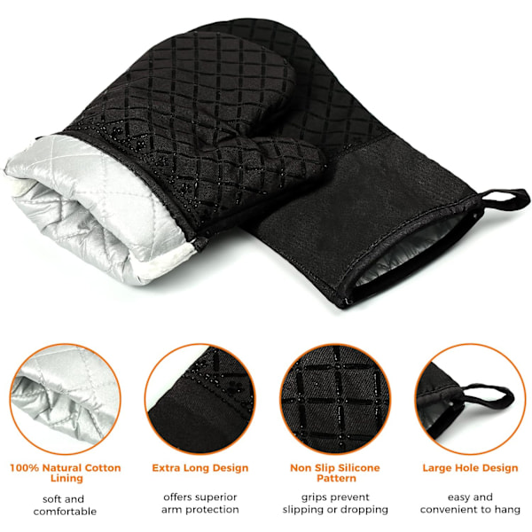 2 kpl Uuninhanskoita, Lämpöä Kestäviä Keittiöön, Keittiön Uuninhanskat 4pcs Black