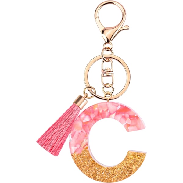 Sødt Rosa Nøglering til Kvinder Piger, Initialbogstav Nøglering med Kvast, Charms til Nøglepung Håndtasker Rygsække Pink-c