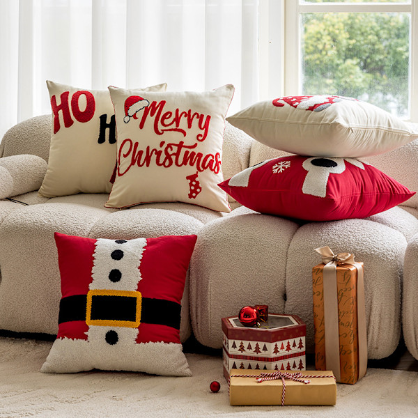 Jultema handduksembroderad kudde för hemmet, vardagsrum, soffa, festlig heminredning, soffkuddar
