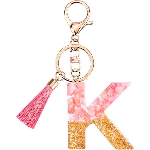 Sødt Rosa Nøglering til Kvinder Piger, Initialbogstav Nøglering med Kvast, Charms til Nøglepung Håndtasker Rygsække Pink-k