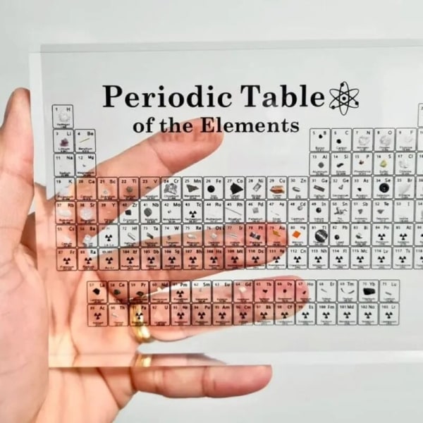 Periodisk system Akryl Periodisk bord Skrivebordsdisplay med ekte grunnstoffer Barn Undervisningsgaver Kjemisk element Hjem SMALL