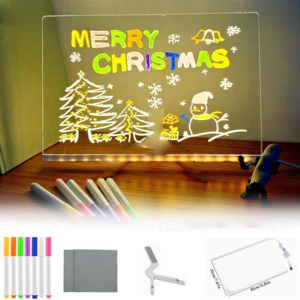 LED Akryl Meldingstavle – Lysende Skrivbar Whiteboard med Stativ 30*20cm