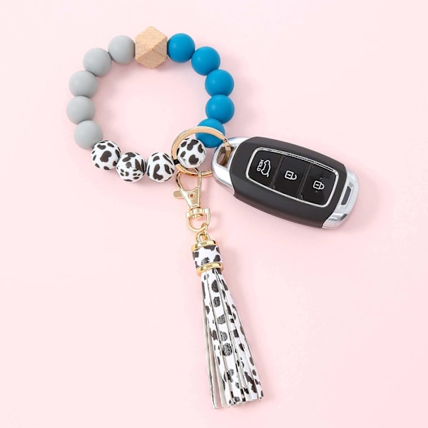 Silikonperle Armbånd Nøglering Håndledsrem Nøglering Bangle Kæder til Kvinder med Læder Kvast Turquoise