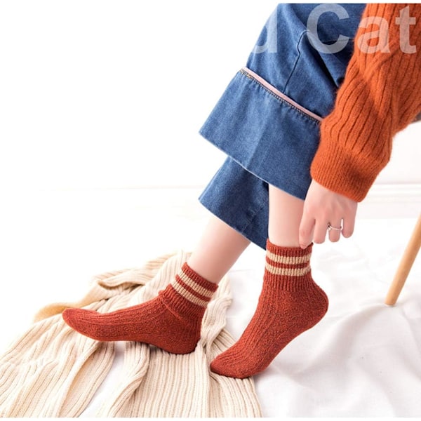 5 Par Dame Vintage Stil Tykke Uld Varme Vinter Strømper A9