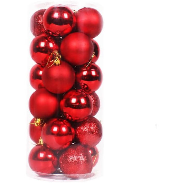 24 stk Julekuler Ornamenter Julepynt 24 Stykker Kuler Tre Ornamenter Dekorative Kule Hengepynt (Rød, 1.57 tommer) Red
