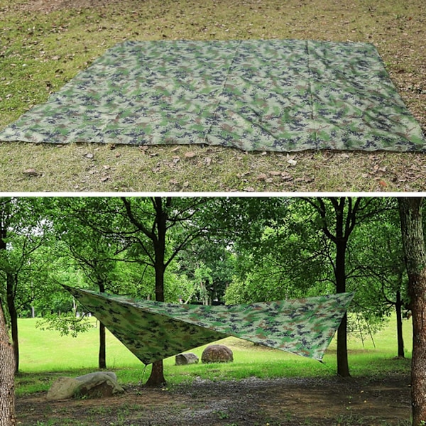 Hängmatta Camping Tarp Regnfly, Vattentät Tältfotsplattform Skydd Tak Solskyddstyg Picknickmatta för Utomhus Markis Vandring Strand Ryggsäck Camouflage