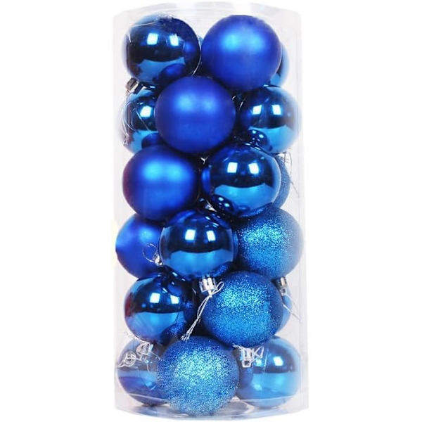 24 stk Julekuler Ornamenter Julepynt 24 Stykker Kuler Tre Ornamenter Dekorative Kule Hengepynt (Blå, 1.57 tommer) Blue