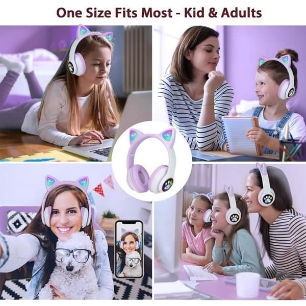 Børne Bluetooth Hovedtelefoner Katteøre LED Lys Stereo Trådløst Headset