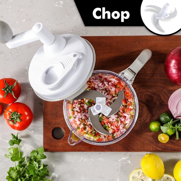 Manuell mathackare, snabb grönsakshackare, manuell matberedare, lätt att rengöra mathackare, köttkvarn, mixer, roterande lökhackare för vitlök White