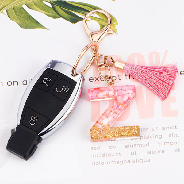 Sødt Rosa Nøglering til Kvinder Piger, Initialbogstav Nøglering med Kvast, Charms til Nøglepung Håndtasker Rygsække Pink-z