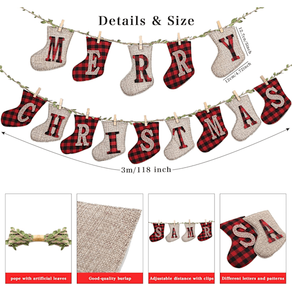 Julstrumpa Banner Merry Christmas Hängande Flaggor Julbokstäver Banner För Dörr Vägg Fönster Hem Inomhus Utomhus Nyårsfest Dekoration