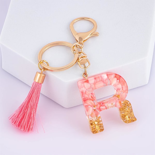 Sødt Rosa Nøglering til Kvinder Piger, Initialbogstav Nøglering med Kvast, Charms til Nøglepung Håndtasker Rygsække Pink-r