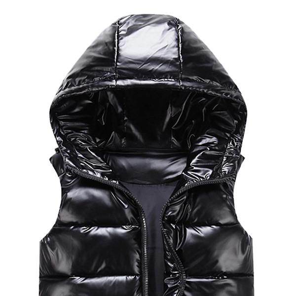Sliktaa Unisex Blank Glansig Vattentät Ärmlös Jacka Lättvikts Puffer Väst Black M