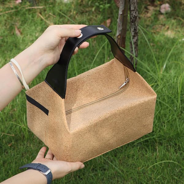 Te-set väska i träådrad läder, multifunktionell toteväska, kaffe picknick lunchväska