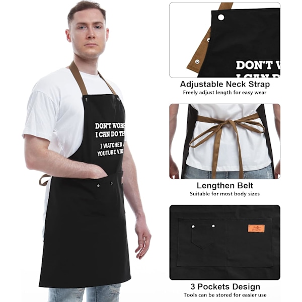 Presenter för pappa, roliga presenter för make, pojkvän, bror, män Unika födelsedagspresenter – BBQ-kockförkläde med 3 fickor A
