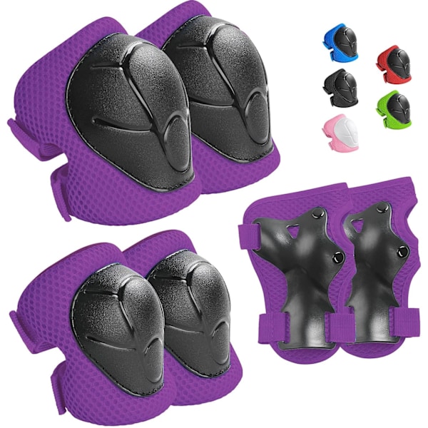 Skyddsutrustning för barn - Knäskydd för barn 3-14 år, knä- och armbågsskydd för småbarn med handledsskydd 3 i 1  S purple