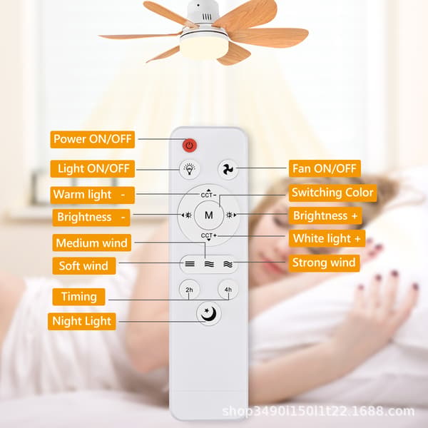 E27 LED-loftventilator med lys; understøtter 3 farvetemperaturer, skruemontering, støjsvag ventilator.