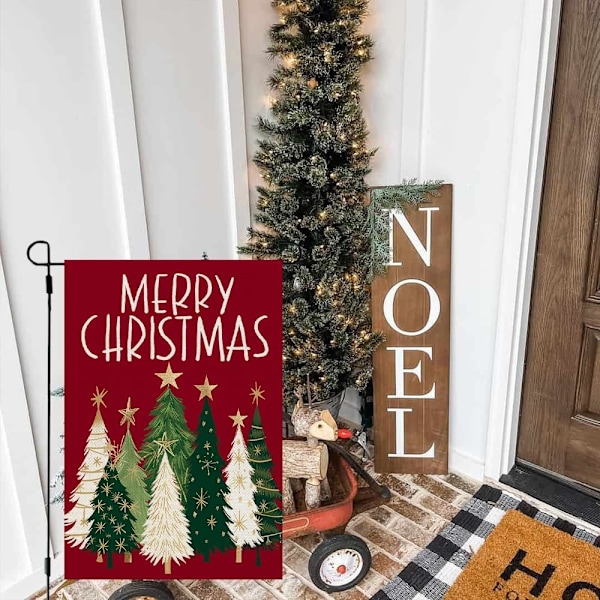 Glædelig Jul Træer Haveflag 12x18 Tommer Dobbeltsidet Lille Burlap Jule Rød Have Dekoration Til Udendørs