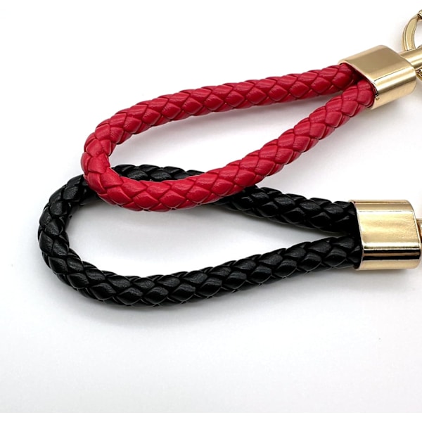 2 kpl käsinkudottua punottua nahkaavaimenperää, avaimenperän hihnoja miehille ja naisille, metalliavaimenperä kotiin ja auton avaimille Red