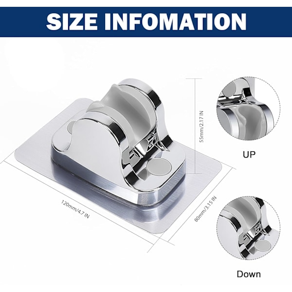 Itseliimautuva suihkupään pidike - säädettävä käsisuihkupään pidike, EI porausta, seinäkiinnitys, vedenpitävä (1 pakkaus, kromipinta) C