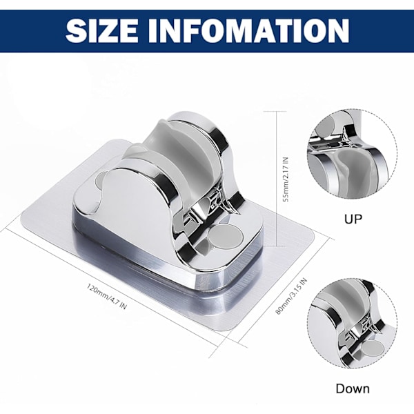 Självhäftande Duschhuvudhållare - Justerbar Handduschhållare, Ingen Borrning, Väggmontering, Vattentät (1-pack, Kromfinish) C