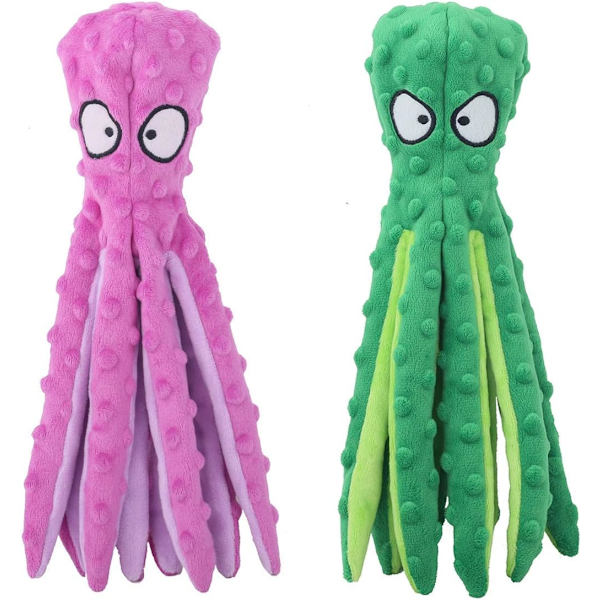 Hunde Squeaky Legetøj Blæksprutte - Fyldfri Krøllede Plyslegetøj til Hvalpe Tandspredning, Holdbare Interaktive Tyggelegetøj til Små, Mellemstore og Store Hunde Træning Purple+Green