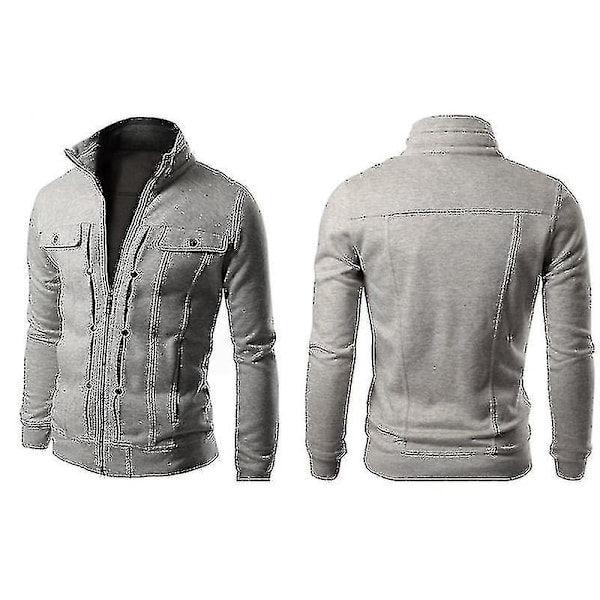 Herrar Höst Vinter Ytterkläder Militärjacka Casual Krage Combat Biker Jacka Rockar Light Gray L