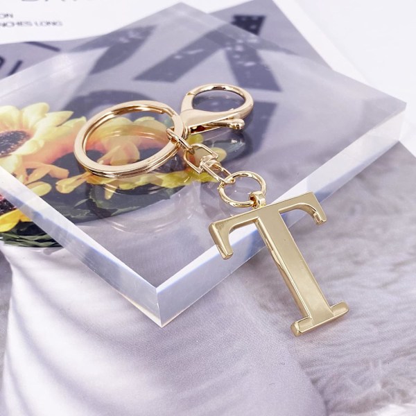 Nøglering med Guld Bogstav A-Z til Kvinder Taske Charms Pung Charms Til Håndtasker Metal Alphabet Initial Letter Nøglering T