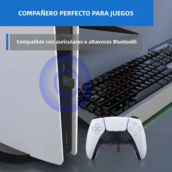 Dobbel lydadapter, USB-C-tilkobling, støtter Qualcomm aptX-Adaptive Bluetooth 5.2, egnet for PC/Mac/PS5, Bluetooth-sender for datamaskin