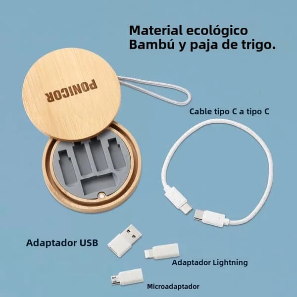65W rund USB-C-adaptersett, inkludert reiseetui og hurtigladekabel; Micro USB C-adapteromformer