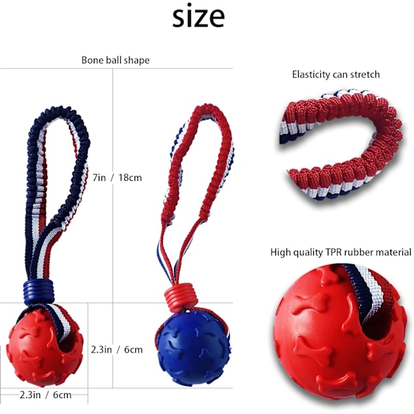 Hundboll, Leksak för Hundar, Leksakshundboll med Rep, Interaktiv Leksak för Husdjur, Rephundboll, Kastboll, Små och Medelstora Hundar, Tjockt Rep, Du Blue+Red