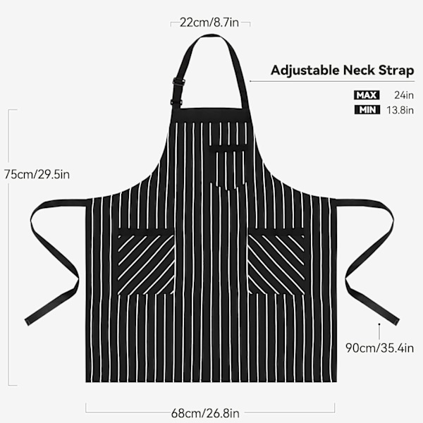 2-pack Köksförkläden, Justerbar Bib Mjuk Kockförkläde med 2 Fickor för Män Kvinnor Mörkt Svart/Vit-2 H