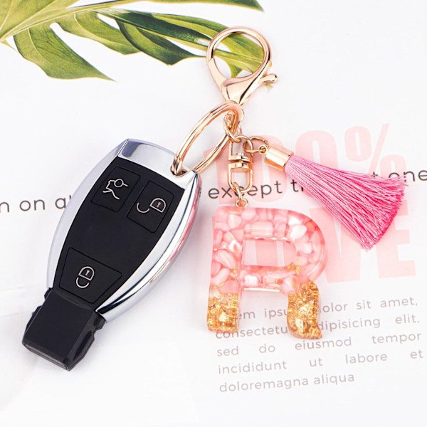 Sødt Rosa Nøglering til Kvinder Piger, Initialbogstav Nøglering med Kvast, Charms til Nøglepung Håndtasker Rygsække Pink-r