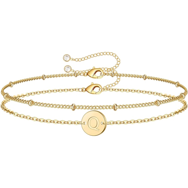 Guld Initial Armbånd til Kvinder, Multi-lags Perle Initial Armbånd, Personligt 26 Bogstavsdisk Alphabet Charm Armbånd Q