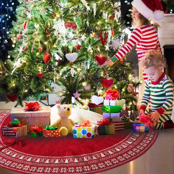 Julgransmatta, Juldekorationer, Stickad Ull Retro Liten Snöflinga Julgransmatta Dekorationer (48 tum, Röd)…