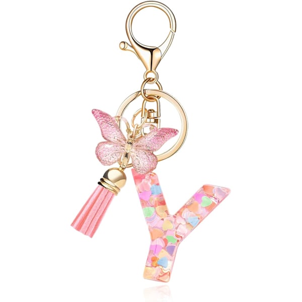 Muodin Aakkosten Alkukirjain Avaimenperä Tupsu Perhonen Riippuva Avaimenperä Laukkuun Käsilaukut Naiset Tyttö Pink Butterfly Letter Y