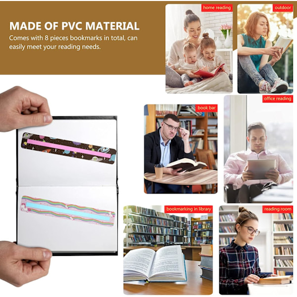 Læseguide Understregning Strimler Farverige Overlays Bogmærker Læsesporing Lineal til Børn Dyslektiske Lærere 8 Stykker