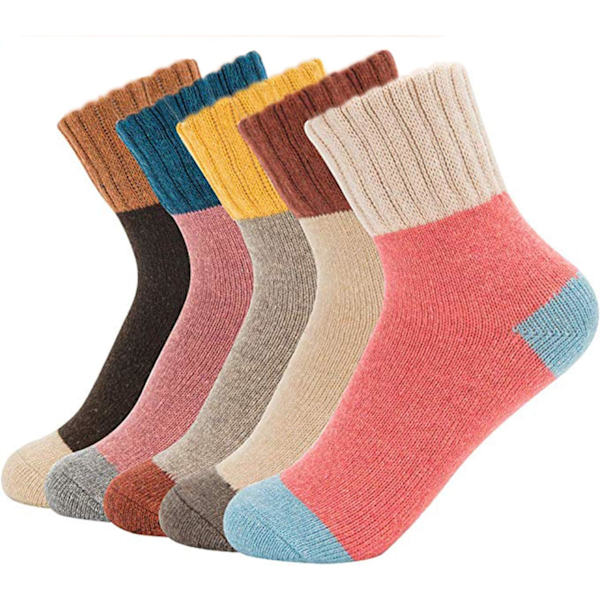 Dobbelt Par 5 Par Kvinders Strømper Vinter Varme Strikket Uld Strømper Vintage Casual Cozy Crew Strømper Komfortable Støvle Strømper Assorterede Farver