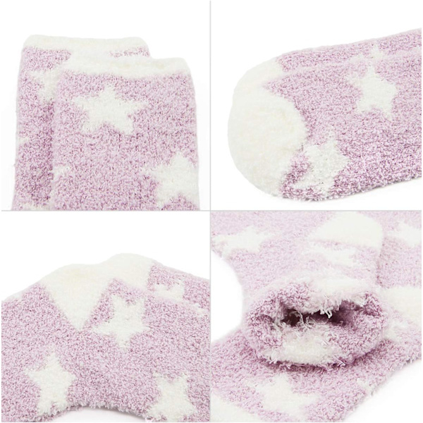 Pehmeät ja lämpimät tossusukat naisille - Superpehmeät mikrokuidut, mukavat nukkumissukat, 6 tai 5 paria 5 Pairs Colorful Star