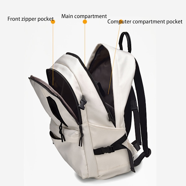 Ryggsäck Stor Kapacitet Vattentät Ryggsäck Dam Casual Datorväska Herr Ungdom Student Skolväska Reseväska Unisex Ryggsäck Beige Off-white