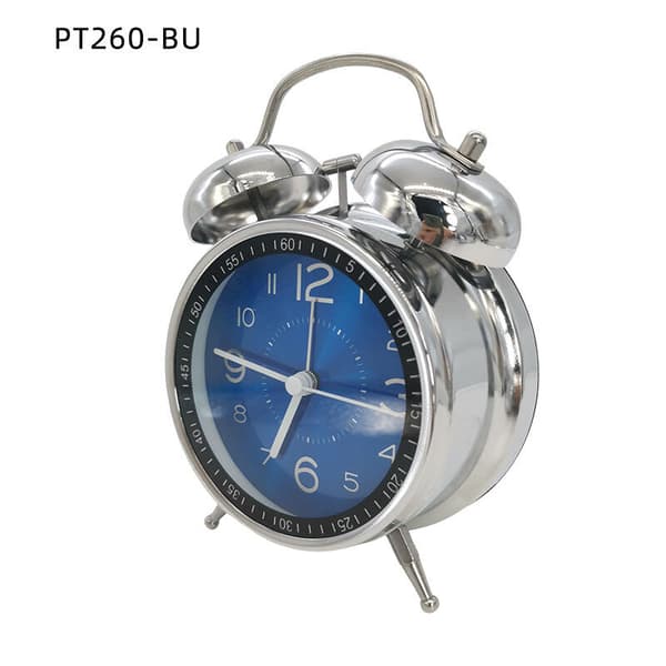 Hög Larmklocka för Tunga Sovare – 10cm Tyst Kvarts Klocka med Bakgrundsbelysning, Dubbel Tid (Blå, Batterifri)