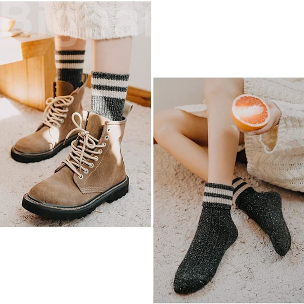 5 Par Dame Vintage Stil Tykke Uld Varme Vinter Strømper A14
