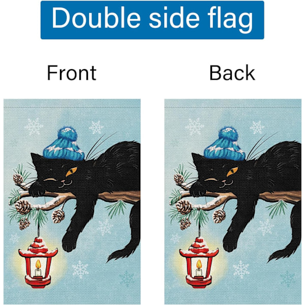 God Jul Trädgårdsflagga 12x18 Dubbelsidig, Burlap Vinter Jul Klocka Svart Katt Trädgård Gräsmatta Flaggor (ENDAST FLAGGA) Winter Cat-12" x 18"